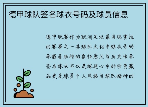 德甲球队签名球衣号码及球员信息